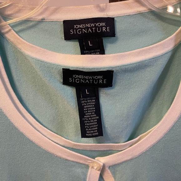Jones New York 2 Pc Aqua Sweater Set Lg Cotton - Picture 2 of 4